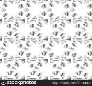 Seamless geometric pattern. Gray abstract geometrical design. Flat monochrome design.Monochrome three pedal brushed flowers.