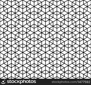 Seamless geometric pattern in style Kumiko.Black and white silhouette lines with a thin thickness with rounded corners.. Seamless geometric pattern in style Kumiko