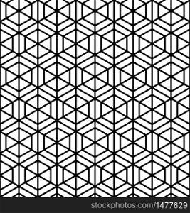 Seamless geometric pattern in style Kumiko.Black and white silhouette lines with a average thickness with rounded corners.. Seamless geometric pattern in style Kumiko