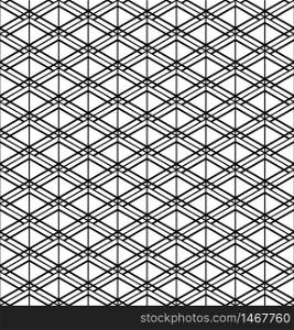 Seamless geometric pattern inspired by Japanese Kumiko ornament.Black and white silhouette with average thickness lines.Hexagon grid.. Seamless geometric pattern inspired by Japanese Kumiko ornament .Black white.
