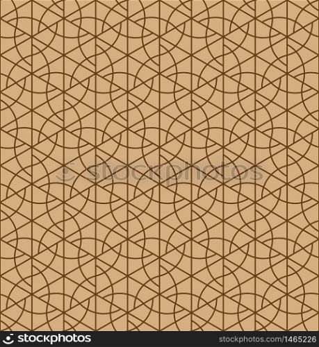 Seamless geometric pattern inspired by Japanese Kumiko ornament.Double lines are brown.For design template,textile,fabric,wrapping paper,laser engraving.. Seamless geometric pattern inspired by Japanese Kumiko ornament.