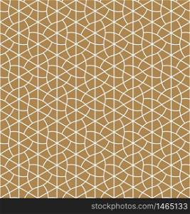 Seamless geometric pattern inspired by Japanese Kumiko ornament..Gold background color.White pattern layer.Average thickness line variant.. Seamless geometric pattern inspired by Japanese Kumiko ornament.