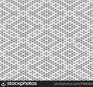 Seamless geometric pattern inspired by Japanese woodworking style Kumiko zaiku.Black and white silhouette with average thickness lines.Hexagonal grid.. Seamless geometric pattern inspired by Japanese woodworking style Kumiko zaiku. .Black and white.