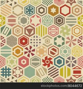 Seamless geometric pattern of hexagonal forms. Vector ornament of hexagons.