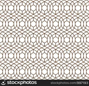Seamless geometric pattern of intertwining golden lines on a white background.. Seamless geometric pattern of intertwining golden lines.