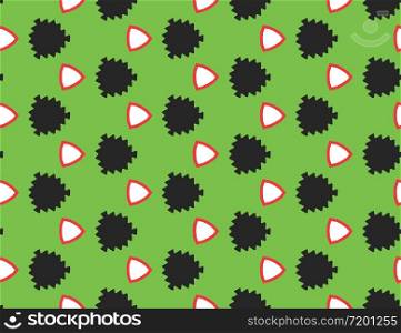 Seamless geometric pattern, texture or background vector in green, black, white and red colors.