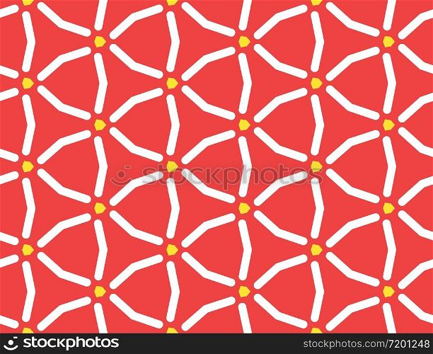 Seamless geometric pattern, texture or background vector in red, white and yellow colors.