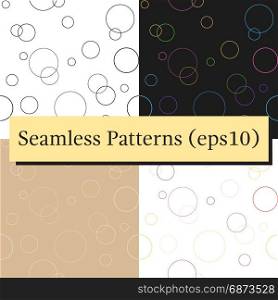 Seamless geometric pattern texture with circles. Seamless pattern textures set. Geometric ornament with colorful circles on black. Vector illustration