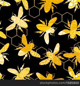 Seamless geometric pattern with bee. Trendy hand drawn textures. Modern abstract honey design for paper, fabric, interior decor and other users.. Seamless geometric pattern with bee.