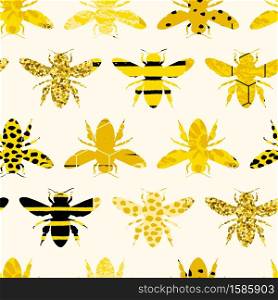 Seamless geometric pattern with bee. Trendy hand drawn textures. Modern abstract honey design for paper, fabric, interior decor and other users.. Seamless geometric pattern with bee. Modern abstract honey design.