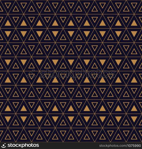Seamless geometric pattern with bold triangle and interweaving thin lines, hexagon pattern, gold and black pattern, vector illustration