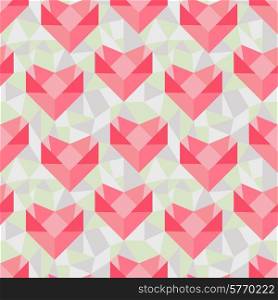Seamless geometric pattern with origami hearts.