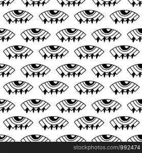 Seamless geometrical eyes pattern. Vector for textile, wallpaper design. Whimsical eyes pattern background. Fabric fashion print in black and white colors. Seamless geometrical eyes pattern. Vector for textile, wallpaper design. Whimsical eyes pattern background. Fabric fashion print in black and white colors.