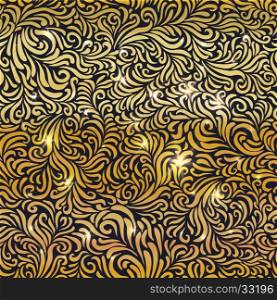 Seamless golden floral pattern with lights
