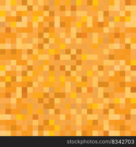 Seamless golden yellow orange pixel mosaic pattern. Pixelated gold metal abstract texture mapping background for various digital applications.