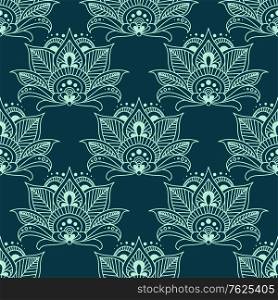 Seamless green colored floral arabesque pattern in damask style motifs suitable for wallpaper, tiles and fabric design in square format
