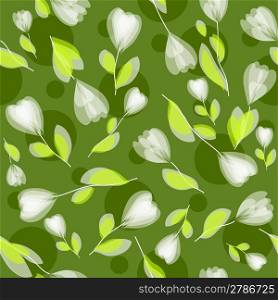 Seamless green floral pattern with white flowers