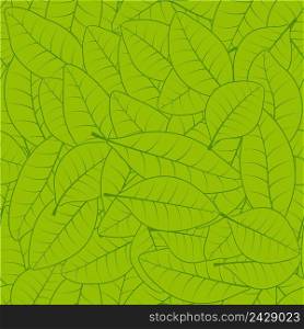 Seamless green leaf pattern background, vector seamless pattern of fresh green herbarium leaves for Wallpaper