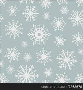 Seamless grey and white snowflakes vector background.