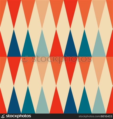 Seamless Groovy aestethic pattern with triangles in the style of the 70s and 60s. Vector illustration. Vintage aesthetic pattern with triangles in the style of the 70s and 60