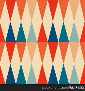 Seamless Groovy aestethic pattern with triangles in the style of the 70s and 60s. Vector illustration. Vintage aesthetic pattern with triangles in the style of the 70s and 60