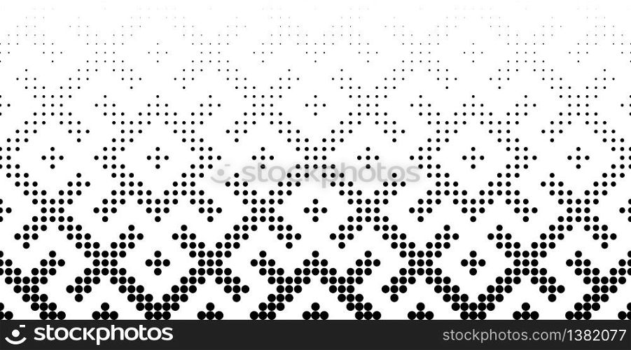 Seamless halftone vector background.Filled with black circles .Middle fade out. Based on Russian traditional ornament. 37 figures in height.. Seamless halftone vector background.Middle fade out. 37 figures in height.