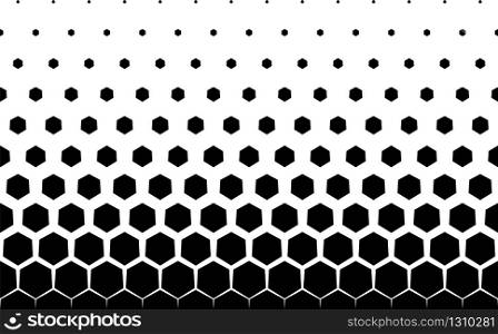 Seamless halftone vector background.Filled with black hexagones . 11 figures in height.. Seamless halftone vector background.11 figures in height.Average fade out.Black hexagones.