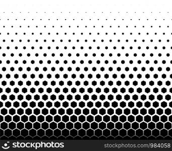 Seamless halftone vector background.Filled with black hexagones .Average fade out.. Seamless halftone vector background.Average fade out.Black hexagones.