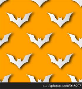 Seamless Halloween bat paper art pattern background. Orange color for happy Halloween day decorating card and gift wrapping concept. Cute graphic design