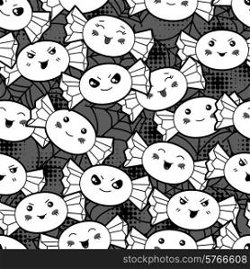 Seamless halloween kawaii cartoon pattern with cute candies.