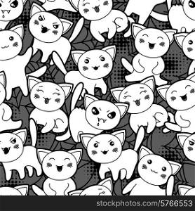 Seamless halloween kawaii cartoon pattern with cute cats.
