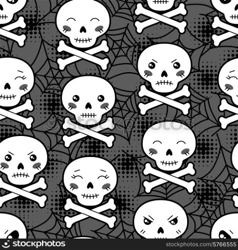 Seamless halloween kawaii cartoon pattern with cute skulls.