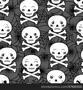Seamless halloween kawaii cartoon pattern with cute skulls.