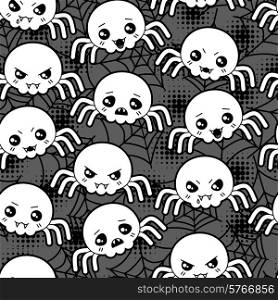Seamless halloween kawaii cartoon pattern with cute spiders.