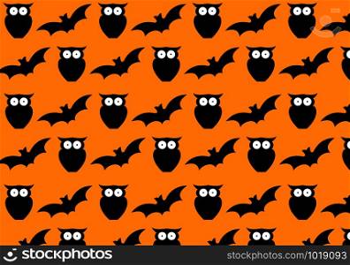 Seamless halloween pattern on orange background - Vector illustration