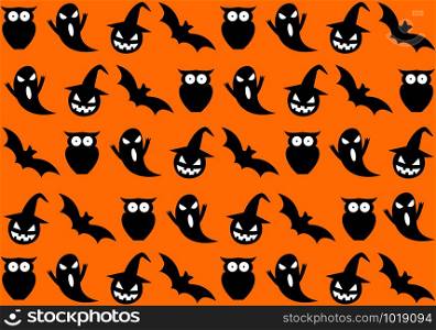 Seamless halloween pattern on orange background - Vector illustration