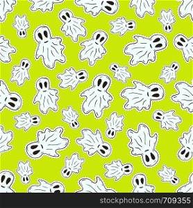 Seamless Halloween pattern with funny ghosts pattern. Vector background in cartoon style. Wrapping or textile design. Seamless Halloween pattern with funny ghosts pattern. Vector background in cartoon style. Wrapping or textile design.