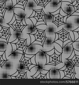 Seamless halloween pattern with spiderweb in halftones.