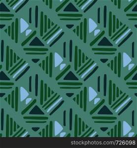 Seamless hand draw Folk pattern on green background. Weave lines ornament. Backdrop for textile or book covers, wallpapers, design, graphic art, wrapping. Vector illustration. Seamless hand draw Folk pattern. weave lines ornament.