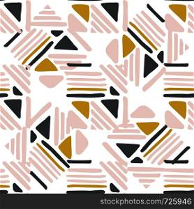 Seamless hand draw Folk pattern on white background. Weave lines ornament. Backdrop for textile or book covers, wallpapers, design, graphic art, wrapping. Vector illustration. Seamless hand draw Folk pattern. weave lines ornament.