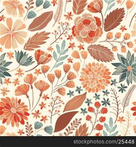 Seamless hand drawn colorful floral background pattern Decorative backdrop for fabric, textile, wrapping paper, card, invitation, wallpaper, web design.
