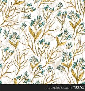 Seamless hand drawn colorful floral background pattern with wildflowers Decorative backdrop for fabric, textile, wrapping paper, card, invitation, wallpaper, web design.
