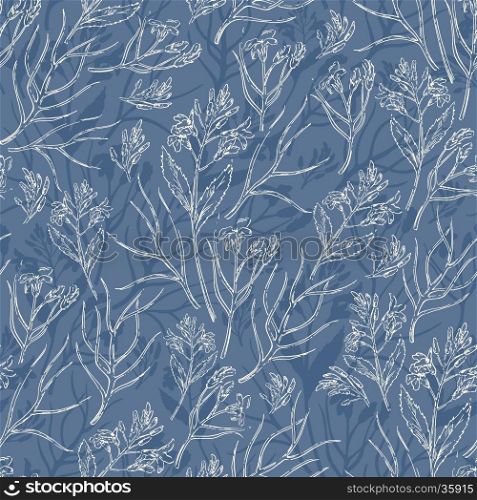 Seamless hand drawn floral background pattern with wildflowers Decorative backdrop for fabric, textile, wrapping paper, card, invitation, wallpaper, web design.
