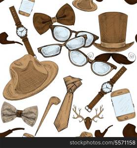 Seamless hand drawn hipster accessories pattern background vector illustration