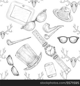 Seamless hand drawn hipster accessories pattern background vector illustration
