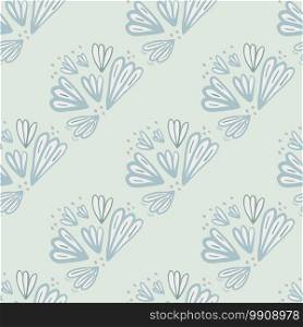 Seamless hand drawn pattern with flower contoured ornament. Sky blue color palette. Stylized artwork. Designed for wallpaper, textile, wrapping paper, fabric print. Vector illustration.. Seamless hand drawn pattern with flower contoured ornament. Sky blue color palette. Stylized artwork.