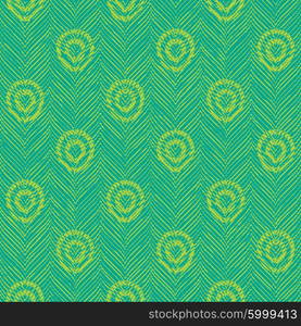 Seamless hand drawn peacock feather pattern vector background tile