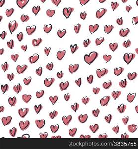 Seamless Hand Drawn Pink Hearts Pattern