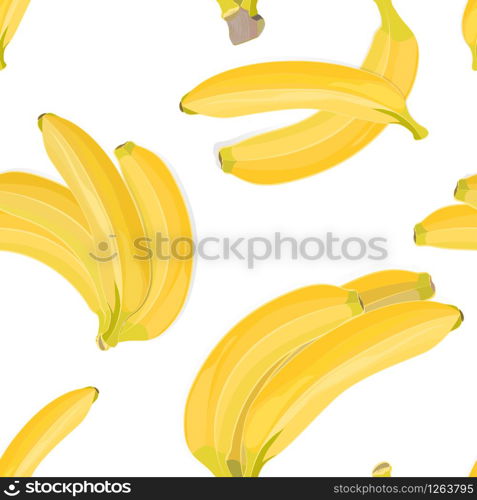 Seamless hand drawn tropical pattern with banana fruit on white background. Fashion textile print, summer floral wallpaper. Vector illustration, botanical drawing. Seamless hand drawn tropical pattern with banana fruit on white background