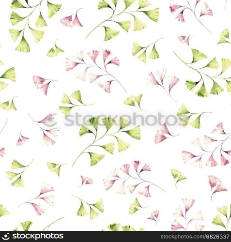 Seamless hand drawn watercolor pattern with pink and green spring plants. Romantic floral background for flyers, posters, placards, invitation, wedding, greeting and save the date cards.. Seamless watercolor pattern